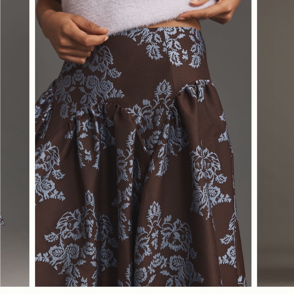 By Anthropologie Brocade Midi Elegant Brown Patterned Skirt NWT 2P - Picture 8 of 16